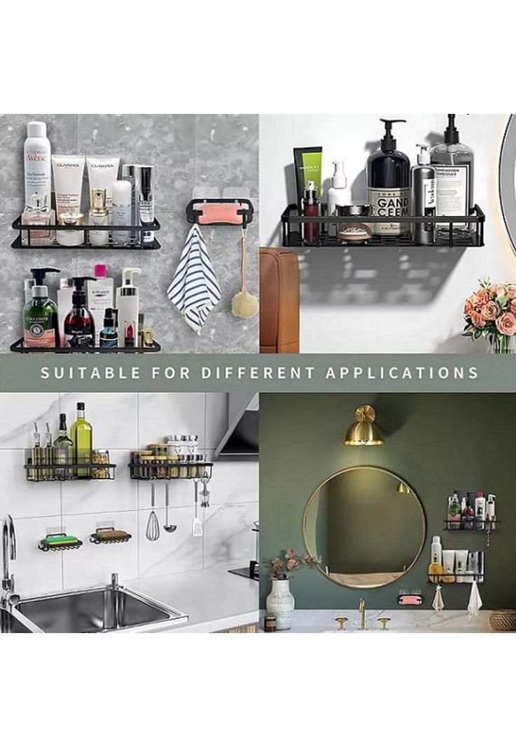 Organizador de Ducha Negro, Repisa para Ducha, Accesorios Multiuso para Baño-5