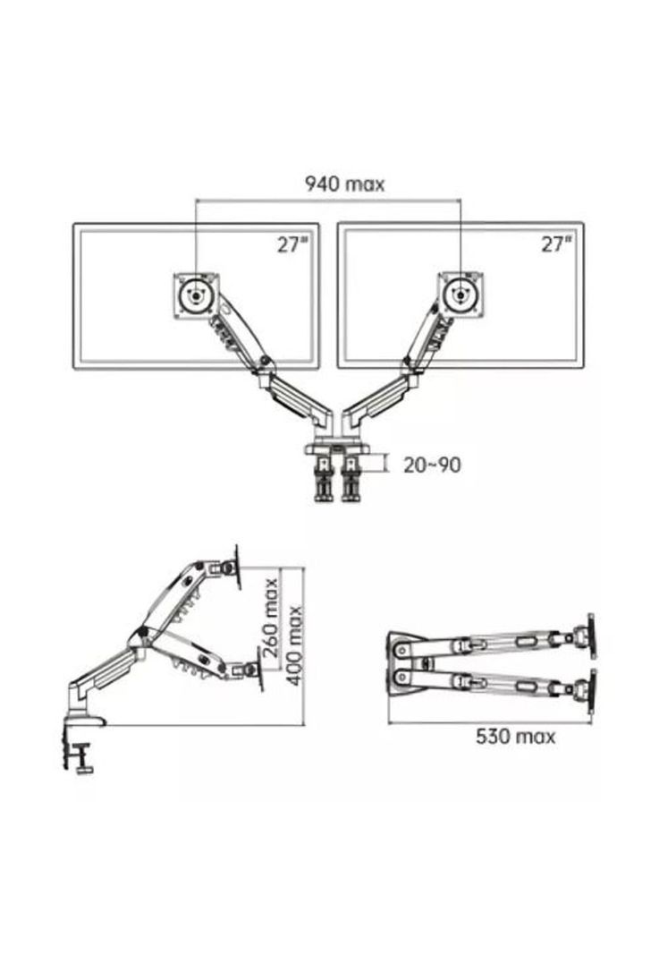 Soporte ergonómico de mesa para TV/monitor 2 brazos negro-5