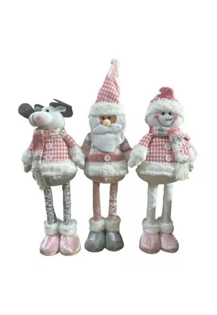 Pack x3 muñecos navideños pata larga pascuero, mono nieve rosado-0
