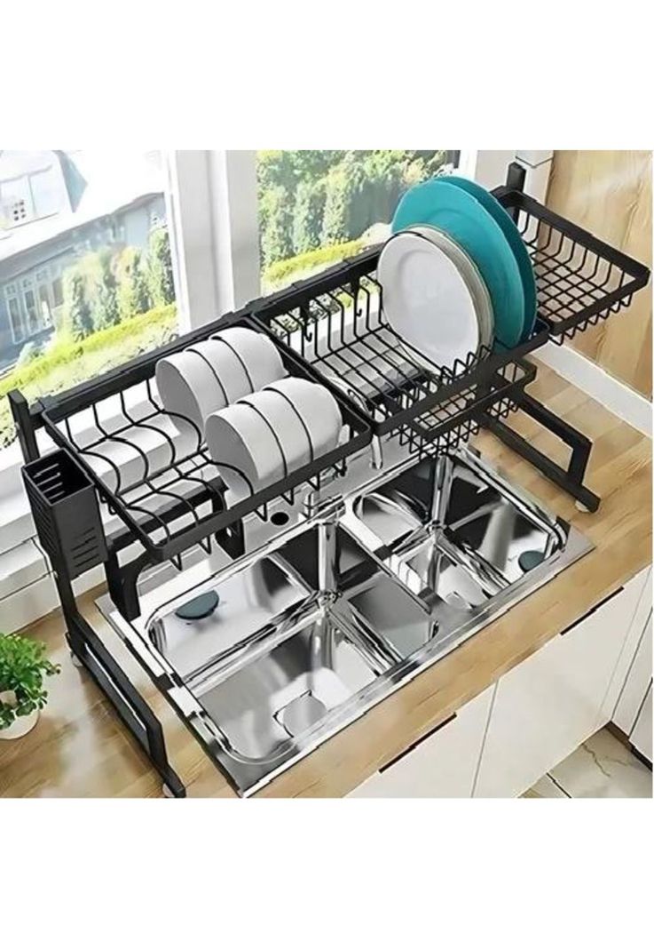 Rack Escurridor para Platos - Seca Vasos, 31.5 cm x 85 cm x 52 cm, 1 Unidad, Negro-2