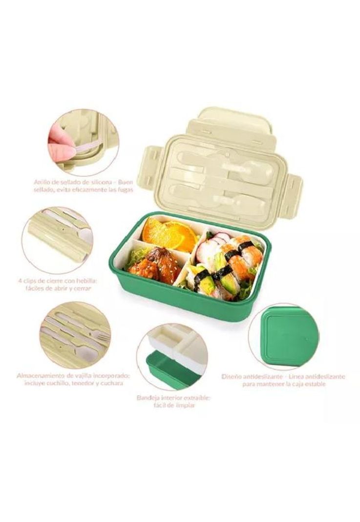 Bolso Lonchera Térmica Escolar Set 28 Pzs para Niños - Portátil - Color Verde-3