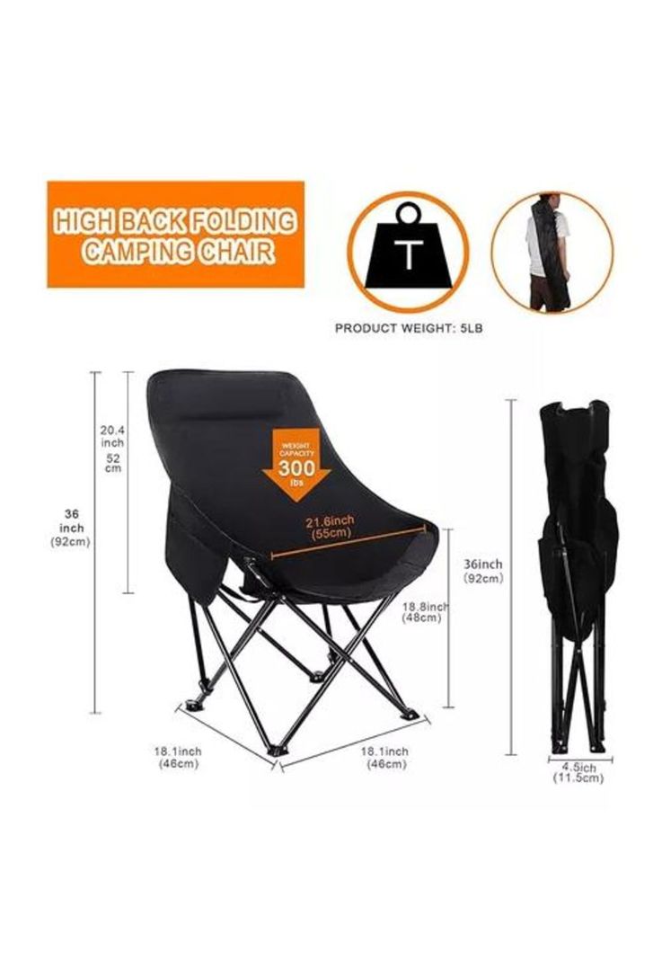 Silla plegable de camping con bolso portátil negra-2