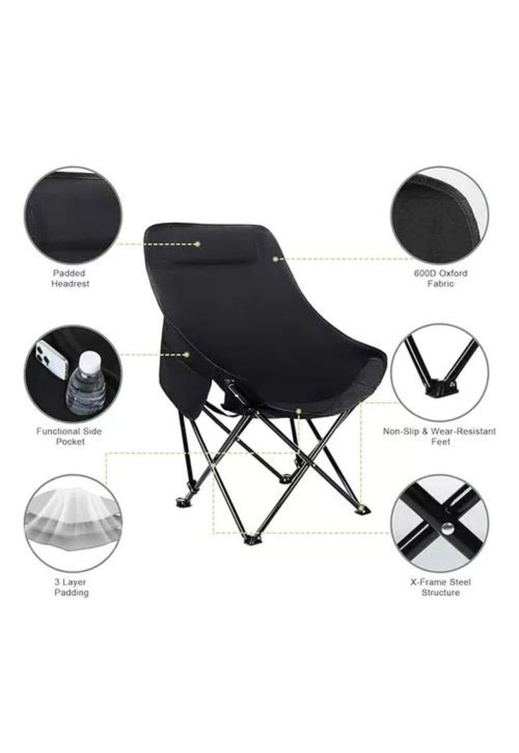 Silla plegable de camping con bolso portátil negra-6