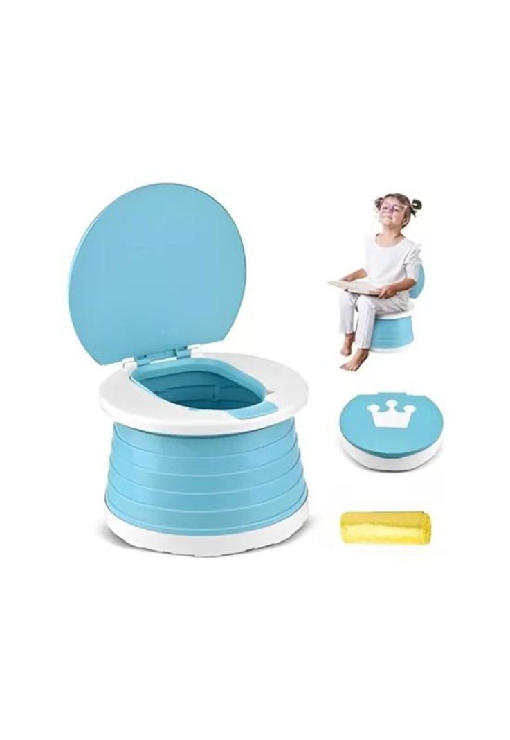 Pelela plegable baño inodoro portátil color celeste-0
