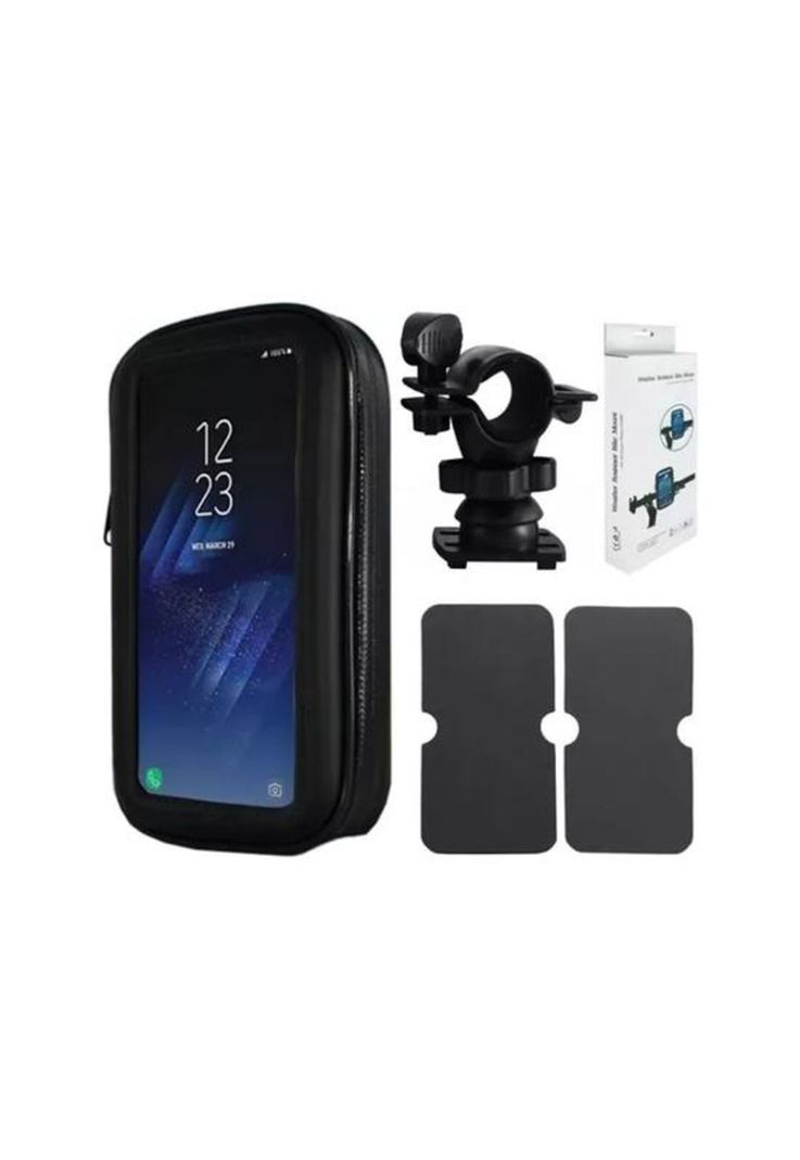 Porta soporte de celular para bicicleta y moto, impermeable, color negro-4
