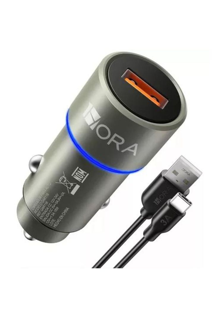 Cargador para auto 18W carga rápida con cable tipo C-0