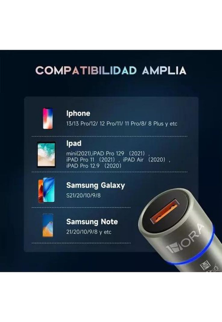 Cargador para auto 18W carga rápida con cable tipo C-1