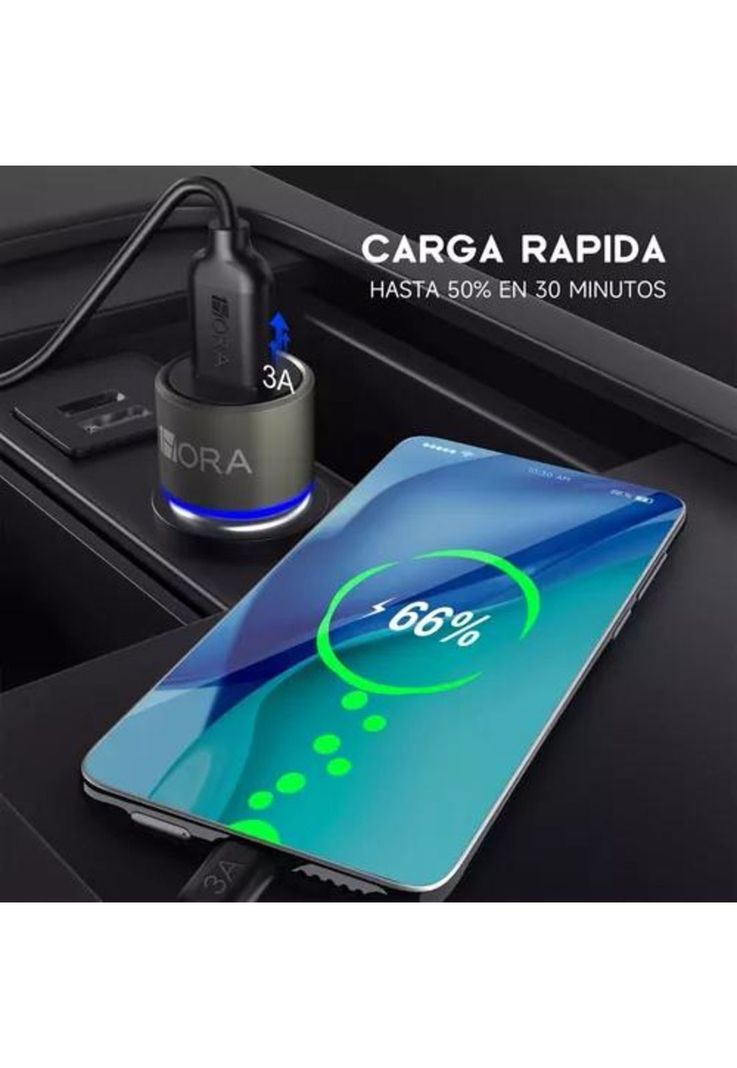 Cargador para auto 18W carga rápida con cable tipo C-3