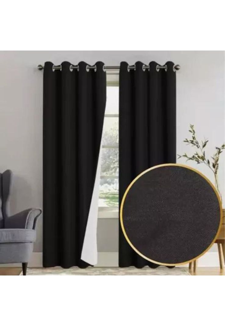 Cortina Blackout 100% 2 Paños 138x226 cm Textura Lino Negro-0
