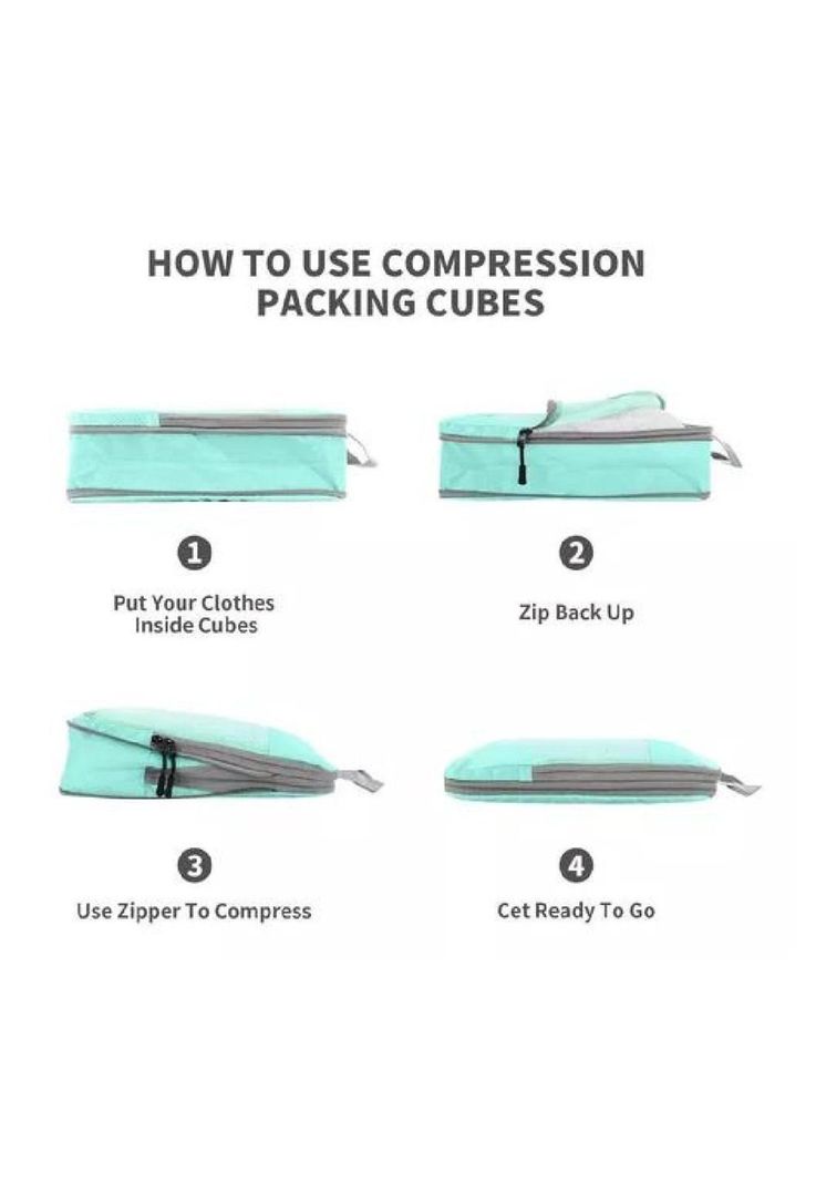6 Piezas de Bolsas Organizadoras de Compresión para Maleta - Color Celeste-4