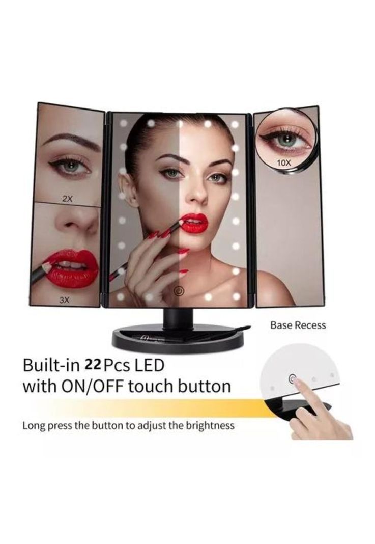 Espejo Maquillaje 22 Luces LED Aumento X1, X2, X3, X10 Giratorio Negro-2