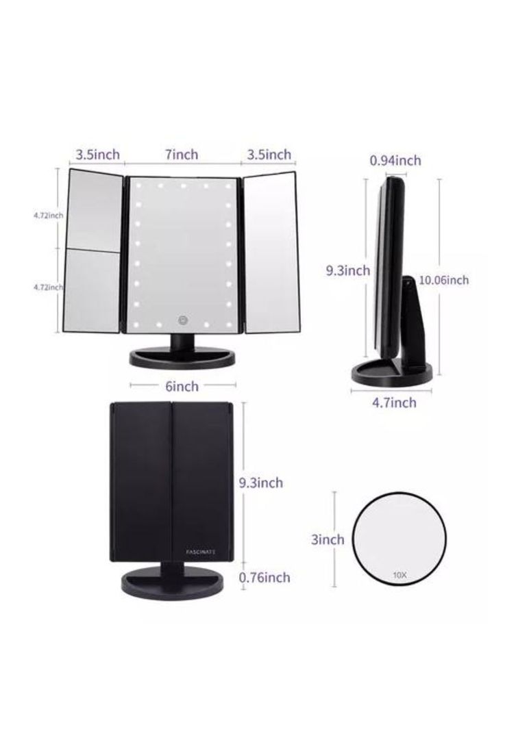 Espejo Maquillaje 22 Luces LED Aumento X1, X2, X3, X10 Giratorio Negro-3