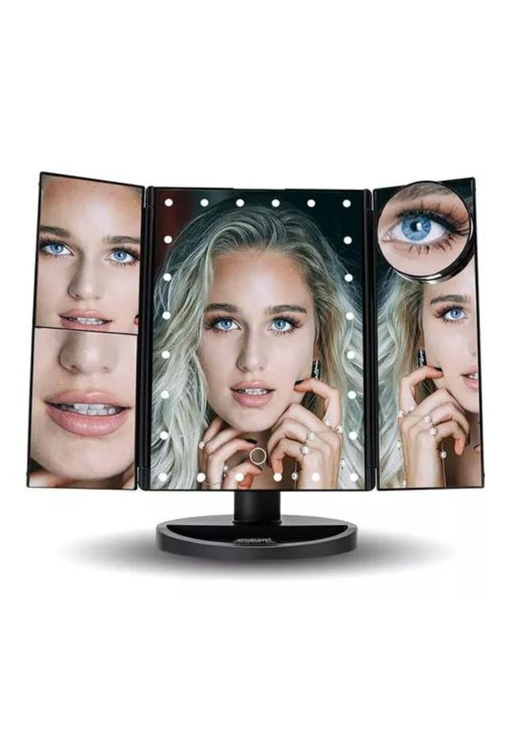 Espejo Maquillaje 22 Luces LED Aumento X1, X2, X3, X10 Giratorio Negro-4