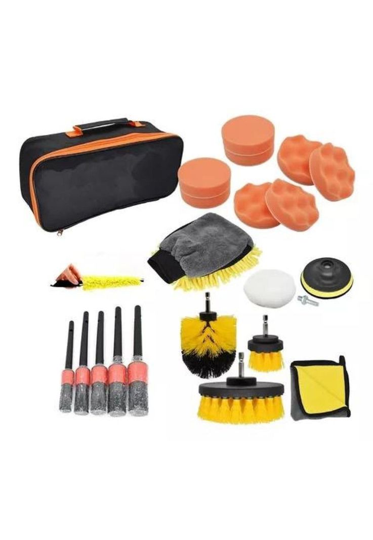 Kit de limpieza de auto, 21 piezas, interior y exterior, pads para taladro