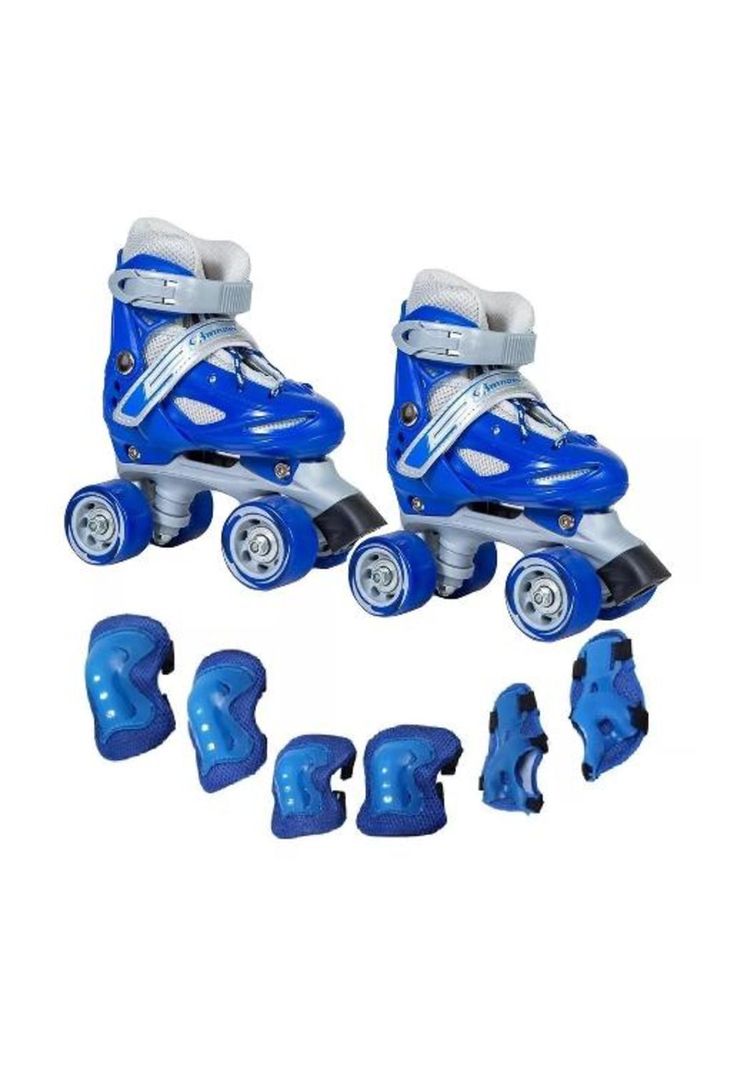 Patín 4 ruedas + set protección talla 33-36, azul-2