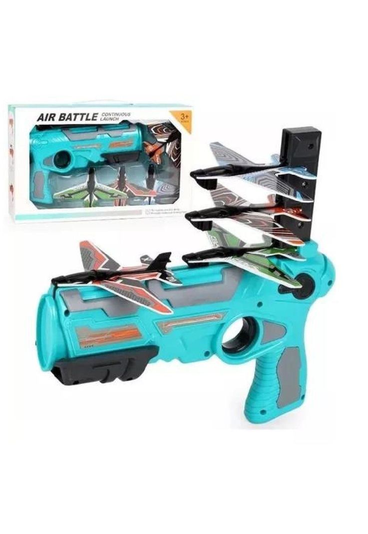 Juguete Pistola Lanzador De Aviones Espuma-0