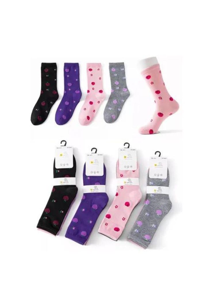 Calcetines de algodón con diseño para mujer, pack de 12 pares, largos, multicolor-1