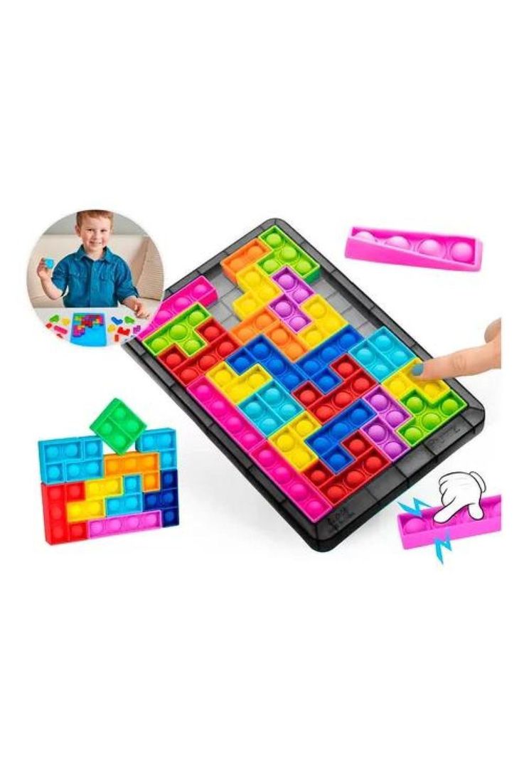 Juego Pop It rompecabeza burbujas bloques Tetris puzzle, negro-0