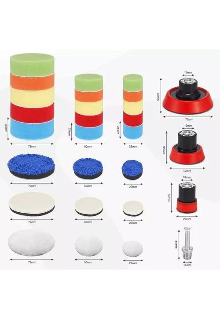 Kit de 29 piezas de pulido, esponjas y almohadillas para auto, multicolor-3