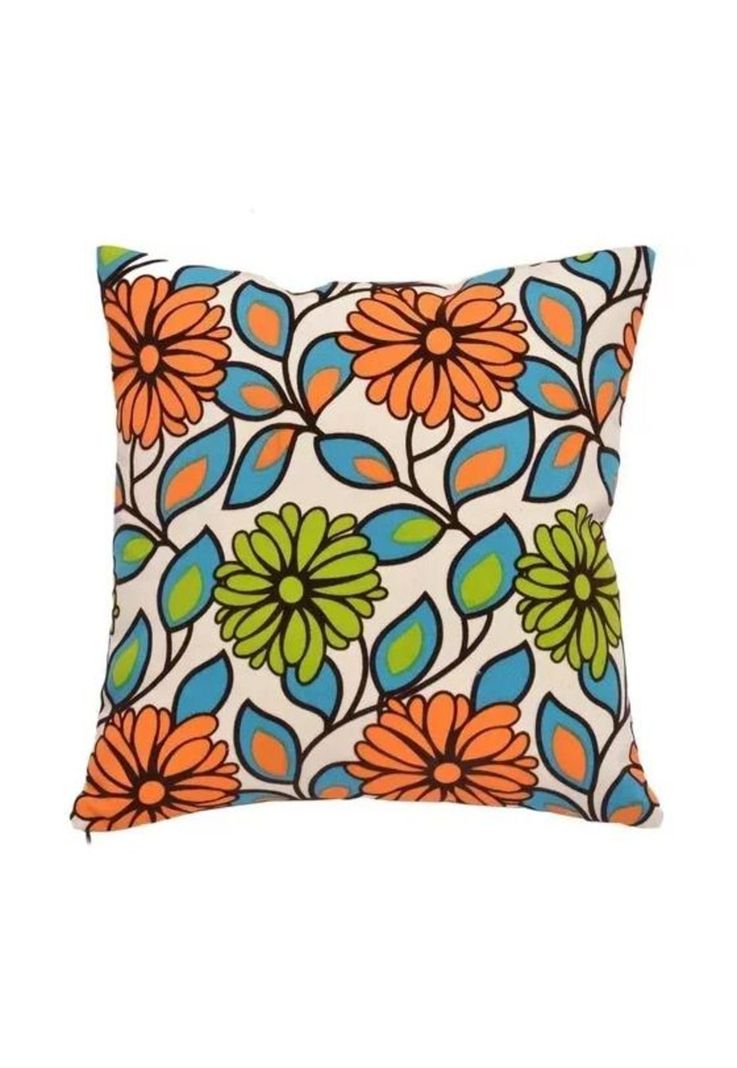 Pack de 6 Fundas de Cojín con Diseños y Colores 43x43 cm Naranja con Azul Flor-0