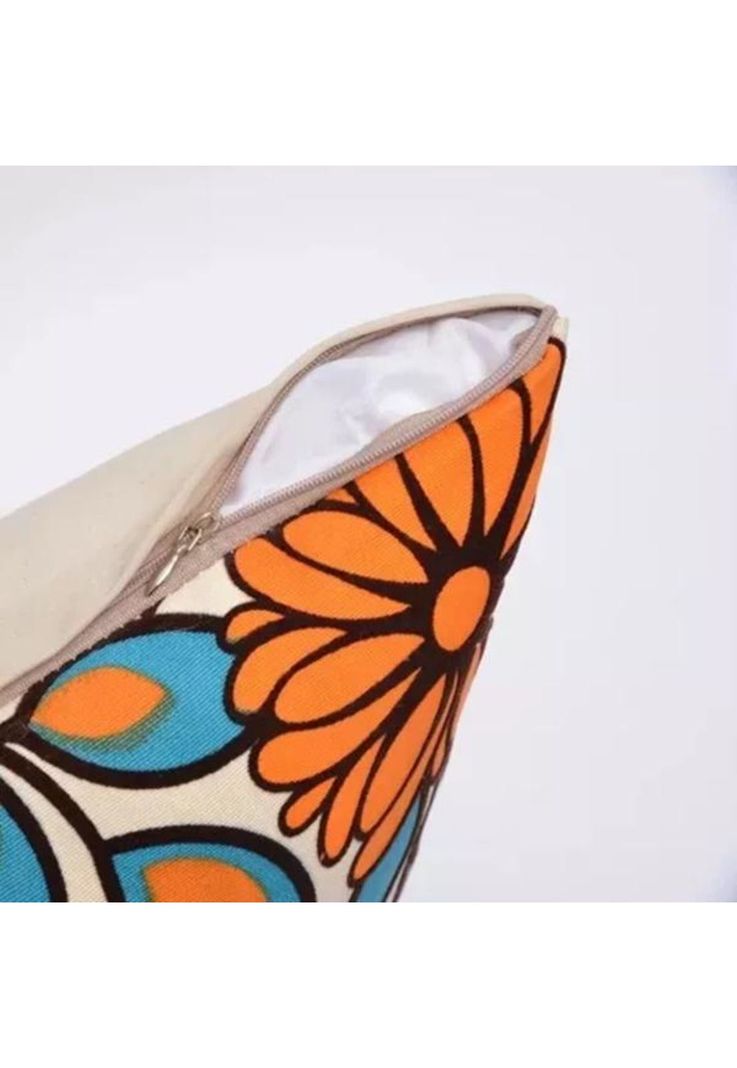 Pack de 6 Fundas de Cojín con Diseños y Colores 43x43 cm Naranja con Azul Flor-1
