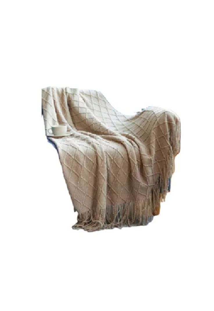 Manta decorativa tejida para sillón, piecera o cama color beige-0