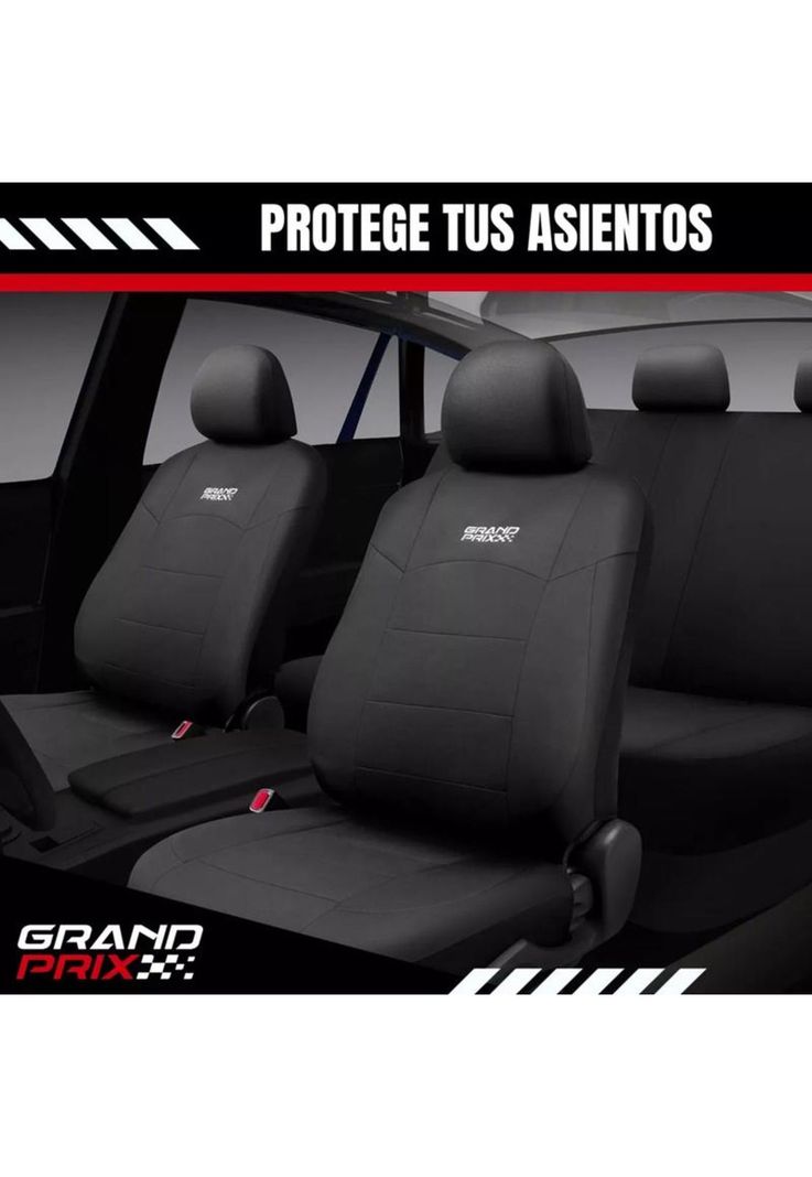 Funda cubre asiento auto camioneta universal Grand Prix, color negro-2