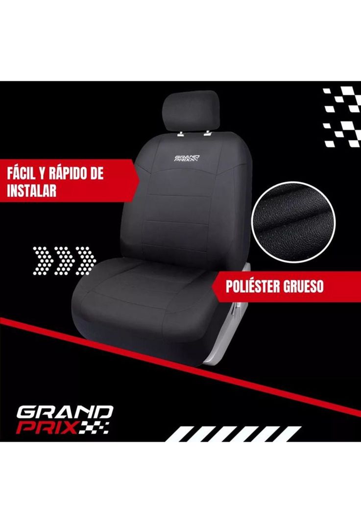 Funda cubre asiento auto camioneta universal Grand Prix, color negro-3