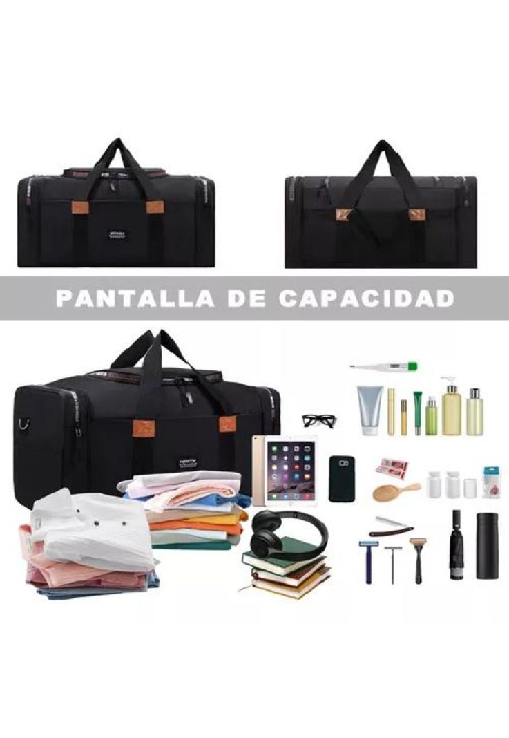 Bolso fitness de moda para viajes, gran capacidad, color negro-2