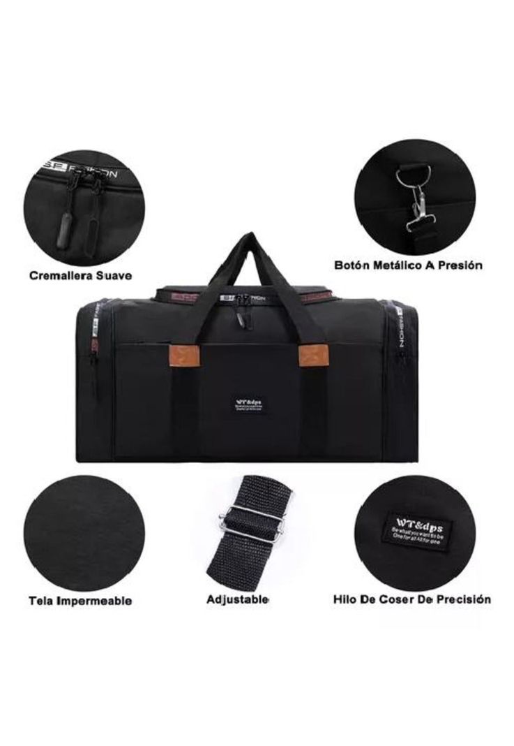 Bolso fitness de moda para viajes, gran capacidad, color negro-3