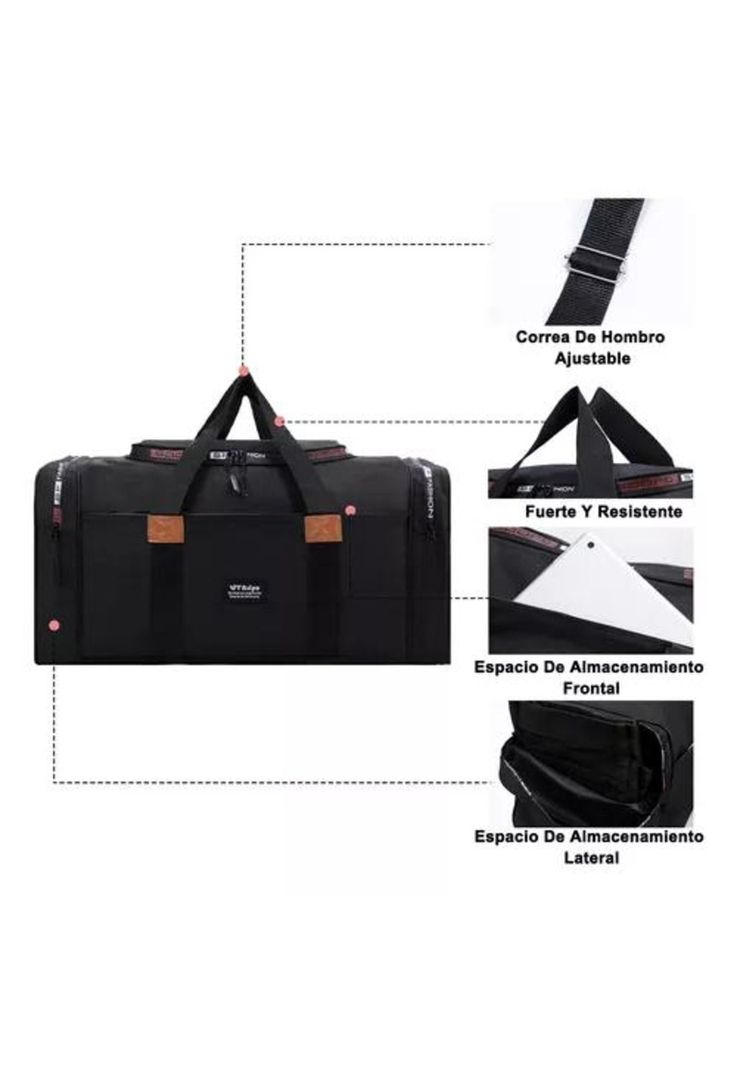 Bolso fitness de moda para viajes, gran capacidad, color negro-4