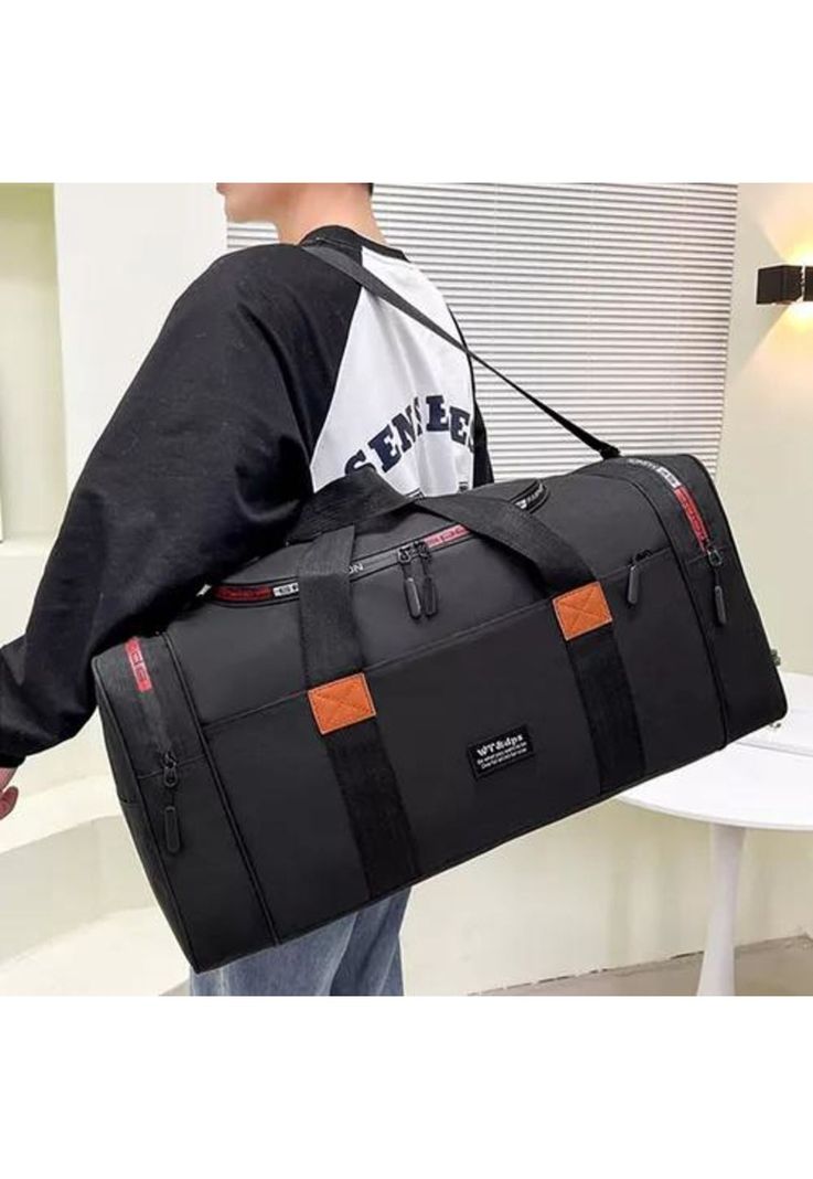 Bolso fitness de moda para viajes, gran capacidad, color negro-5