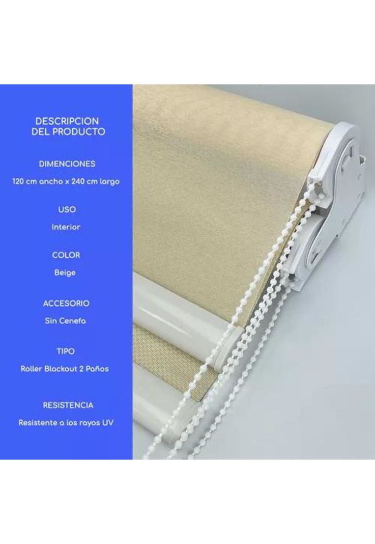 Cortina Roller Blackout 2 Paños 120x240 Doble Visillo Beige Sin Cenefa-4