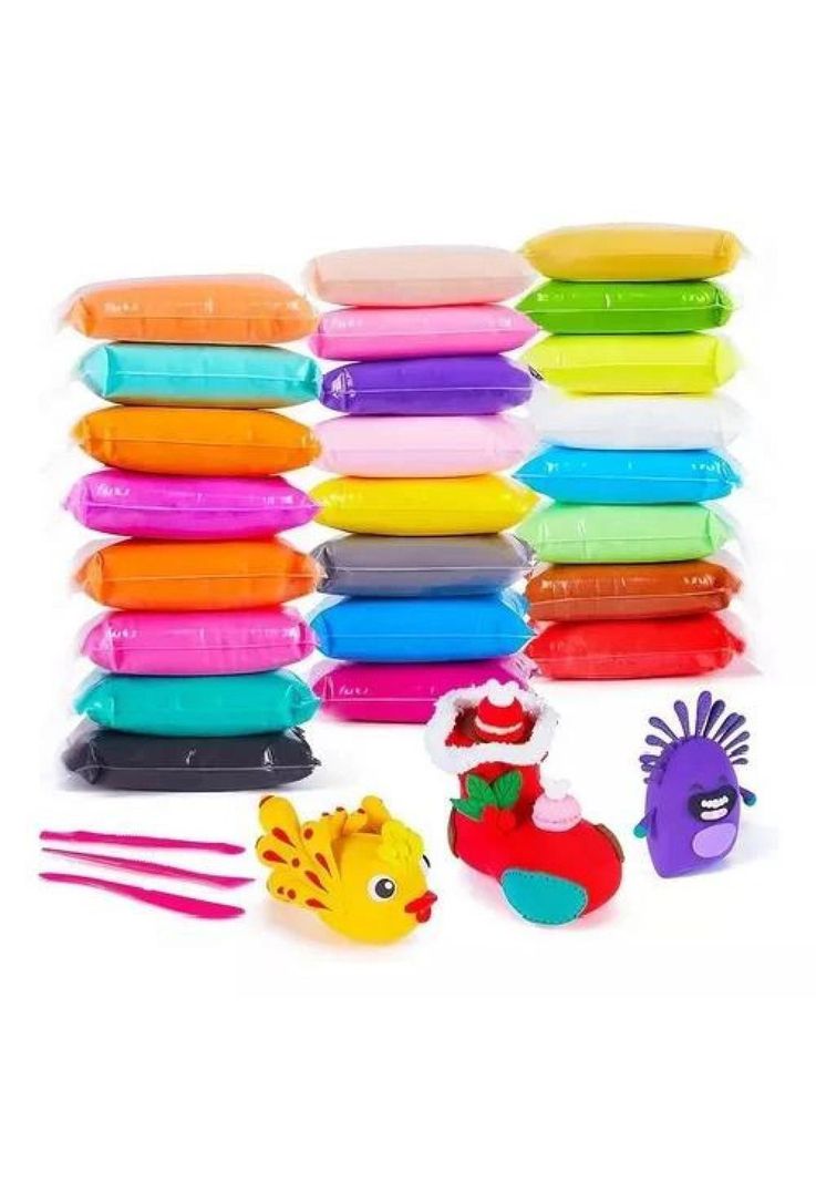 12 masas moldeables Fummy tipo goma eva gummy slime + estecas color 24-0