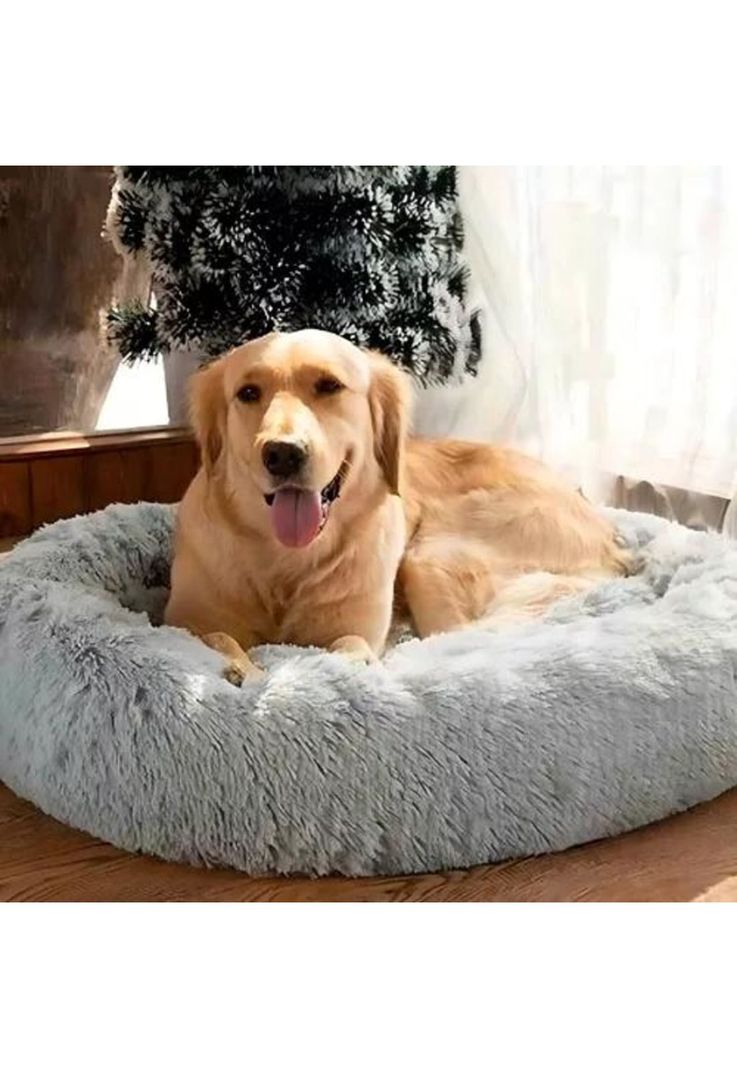Cama antiestrés de felpa suave para mascotas 70 cm gris-2