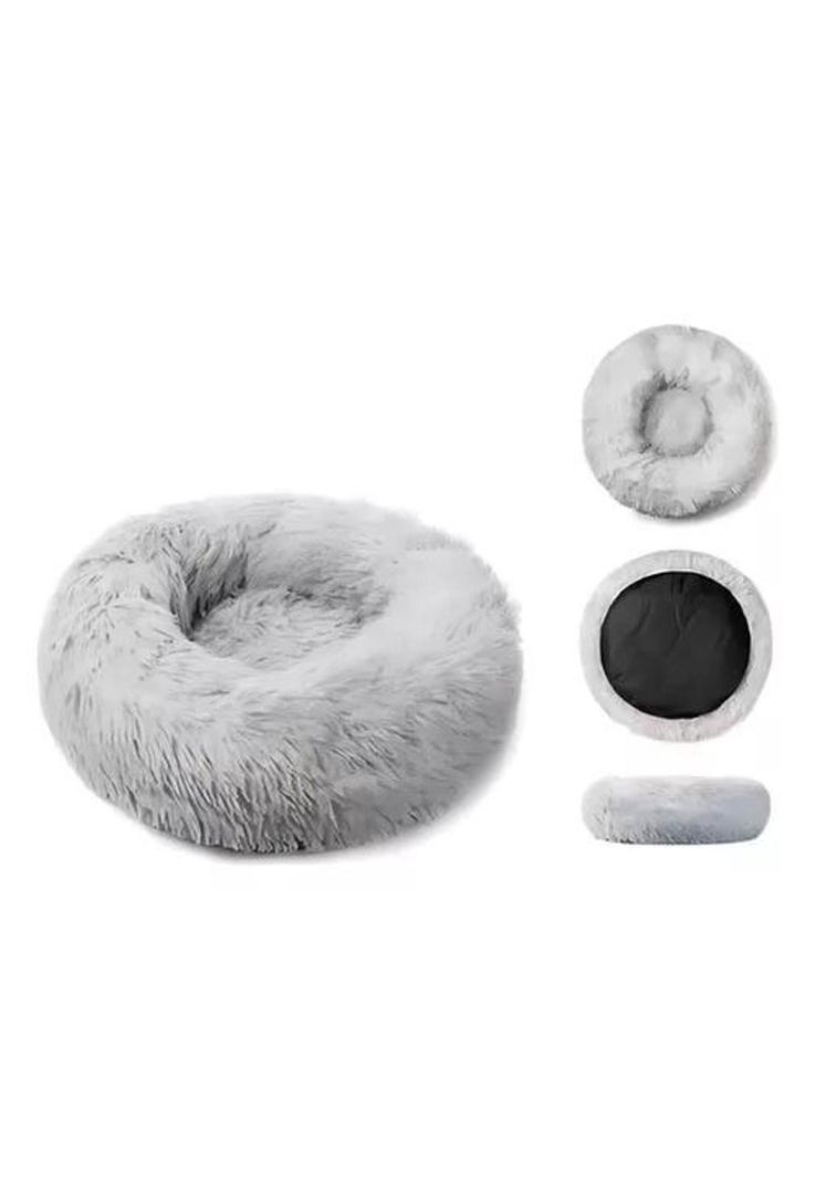 Cama antiestrés de felpa suave para mascotas 70 cm gris-3