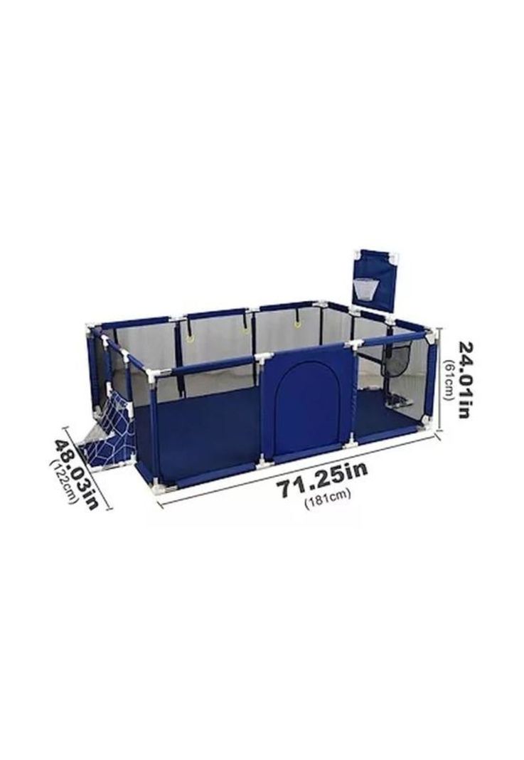 Corral de seguridad para bebés con aro de basket, 180cm, azul-4