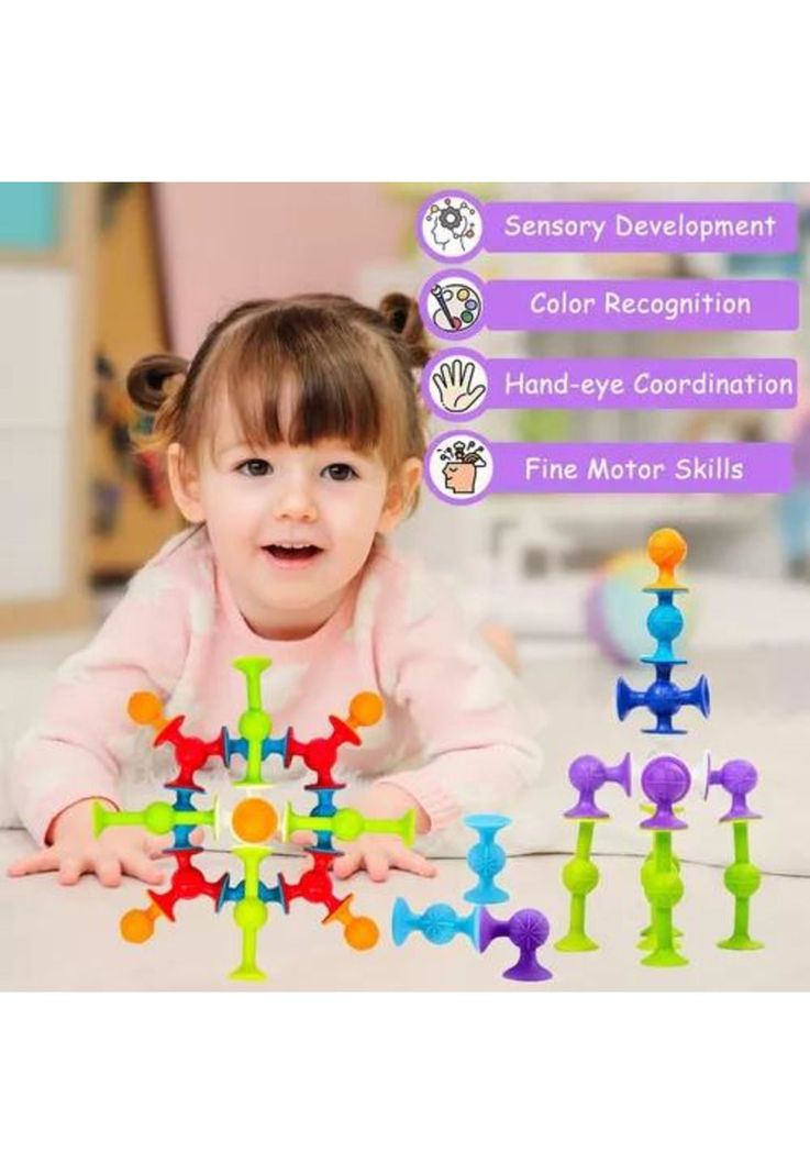 33 pcs ventosas de baño, bloques de silicona interactivos multicolor-4