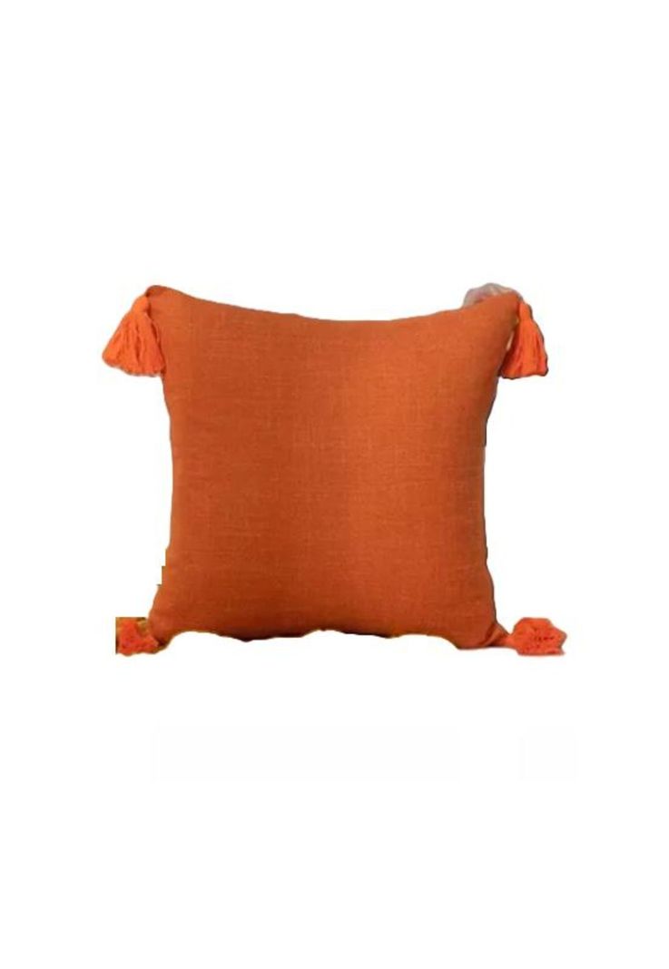 Pack de 2 Fundas para Cojín de Lino con Pompones 45x45 cm Naranja-0