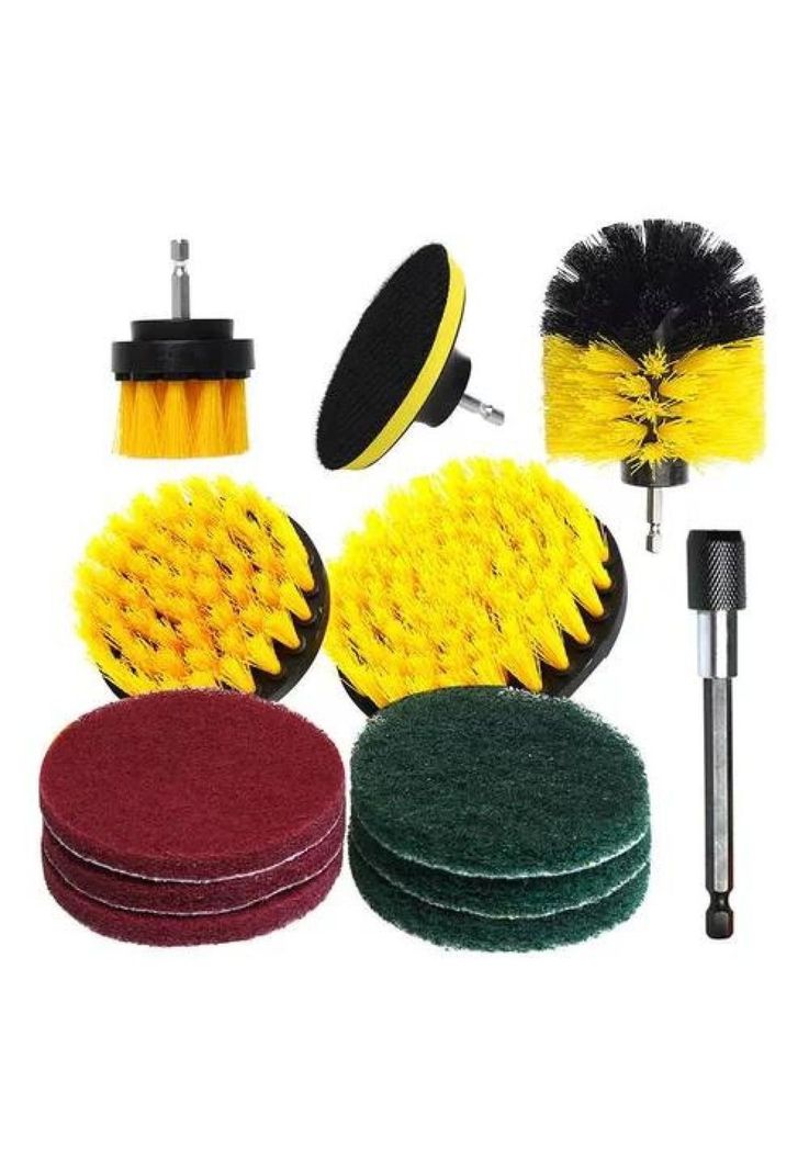 Juego de cepillos de limpieza para taladro eléctrico, 12 piezas, color amarillo-0