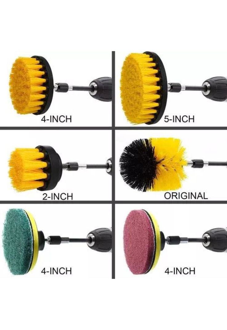 Juego de cepillos de limpieza para taladro eléctrico, 12 piezas, color amarillo-1