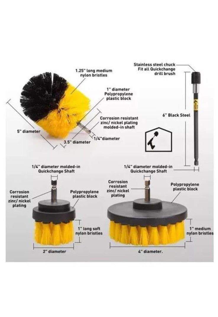 Juego de cepillos de limpieza para taladro eléctrico, 12 piezas, color amarillo-2