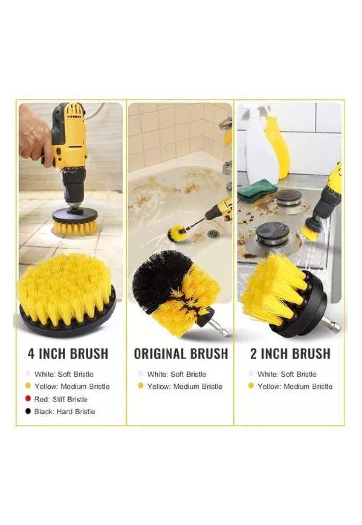 Juego de cepillos de limpieza para taladro eléctrico, 12 piezas, color amarillo-3