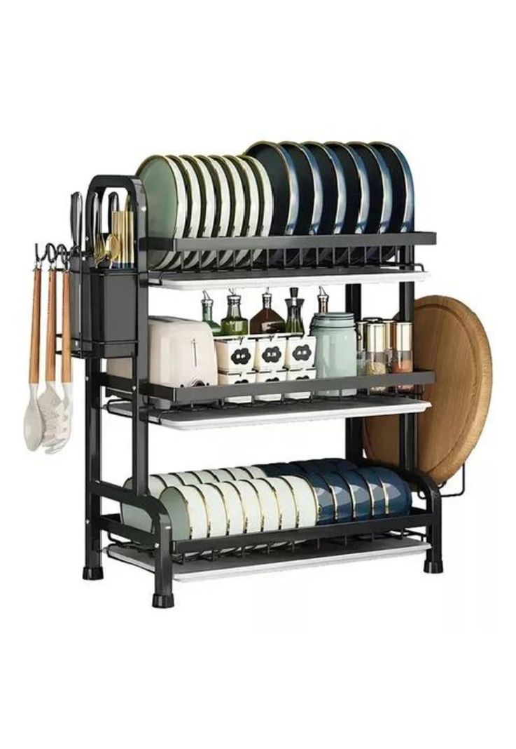 Secador Escurridor de Loza - Platos, 3 Niveles, Organizador O2, Color Negro-2