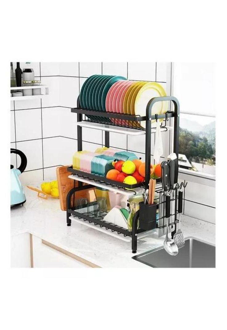Secador Escurridor de Loza - Platos, 3 Niveles, Organizador O2, Color Negro-4