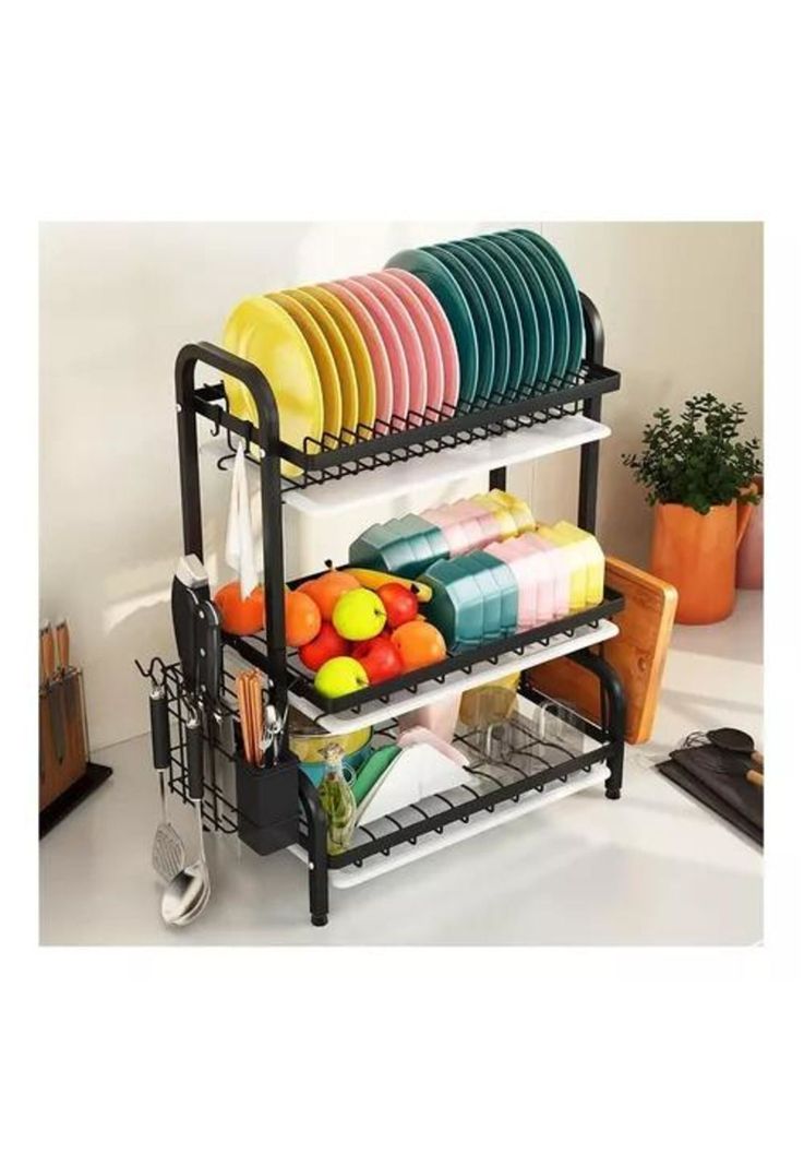 Secador Escurridor de Loza - Platos, 3 Niveles, Organizador O2, Color Negro-5