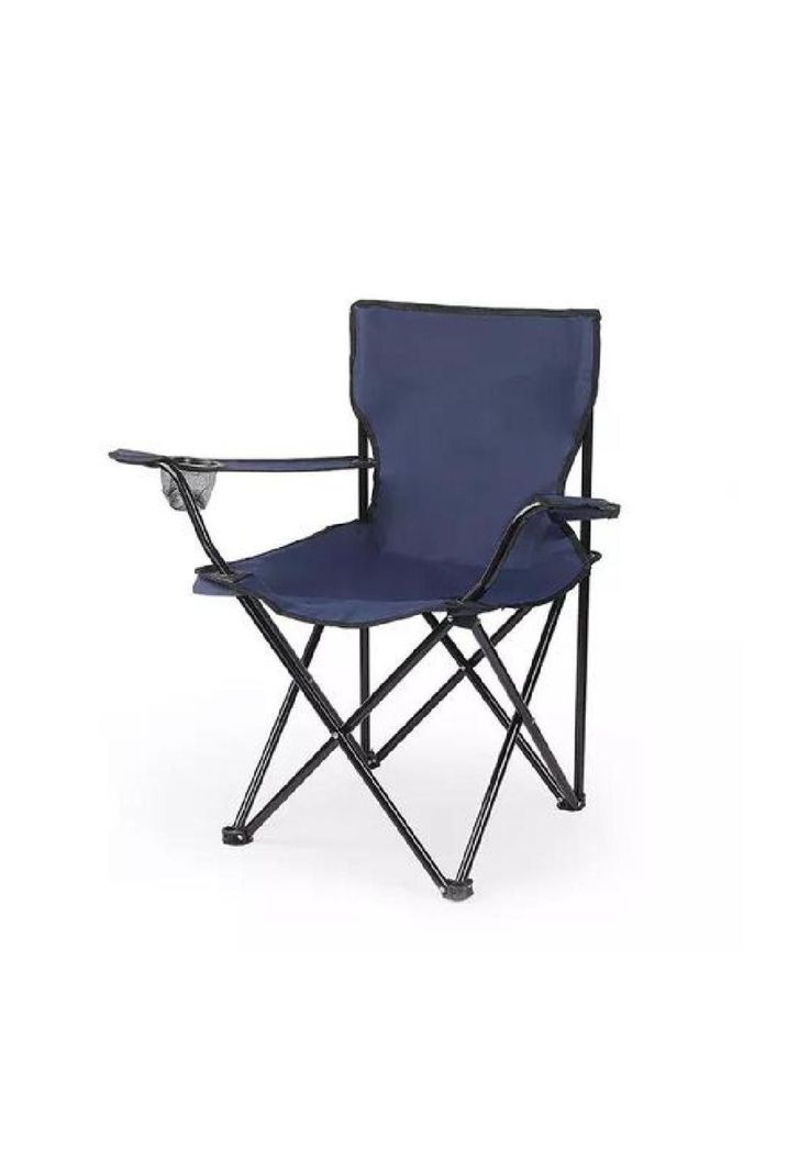 Silla plegable de playa camping con bolso de porta vasos azul-0