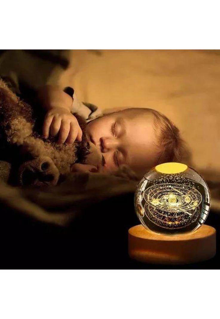 Lámpara de noche LED 3D de la luna y sistema solar, pantalla dorada-2