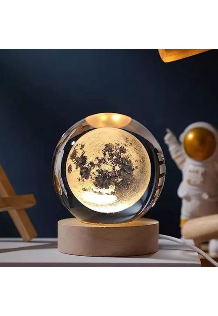 Lámpara de noche LED 3D de la luna y sistema solar, pantalla dorada-4