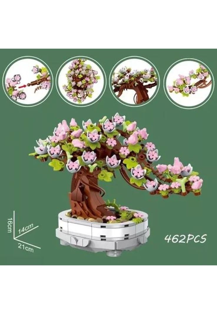 Bloques de flores de cerezo bonsai suculentas blanco-2